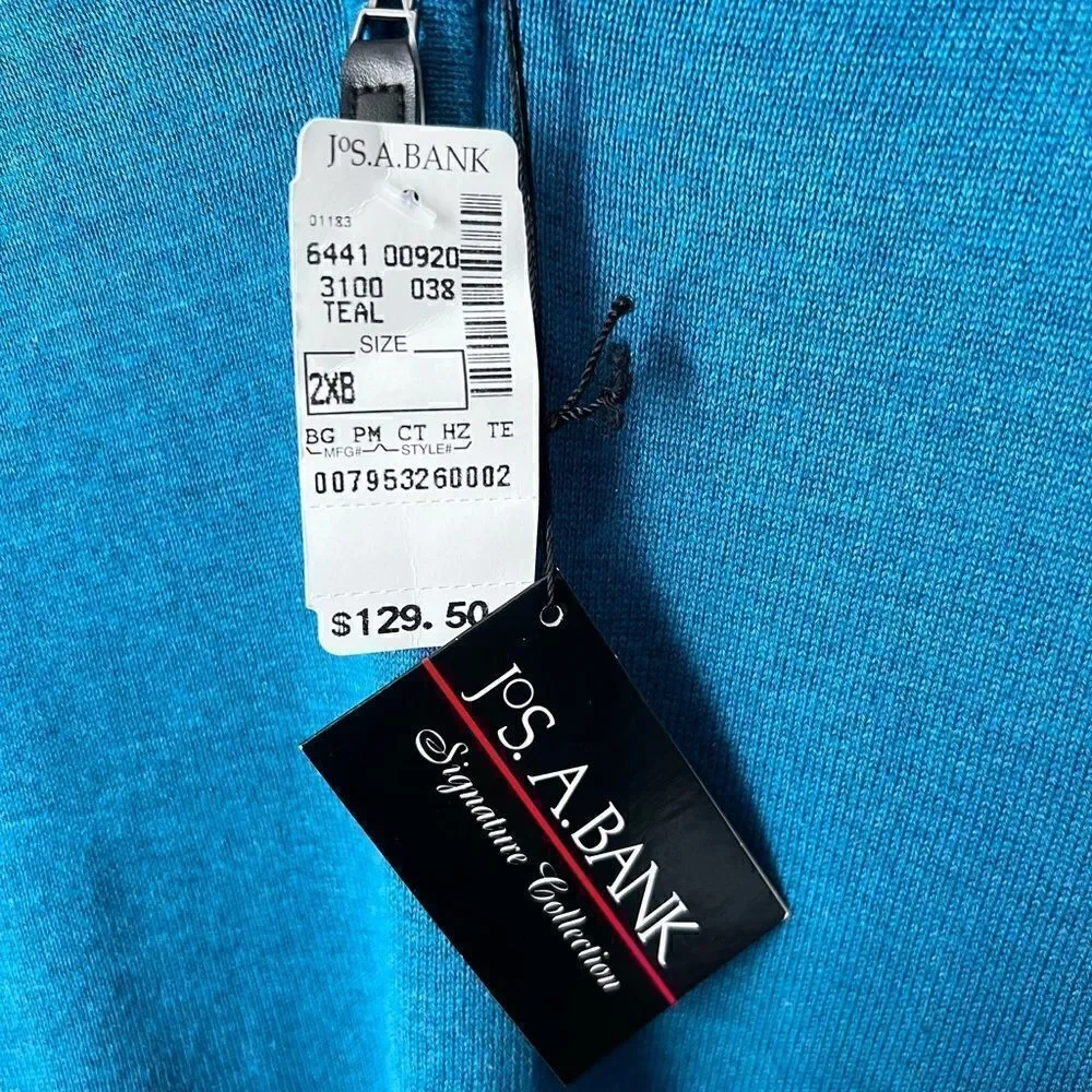Jos a bank signature collection sweater teal size 2X prima cotton
